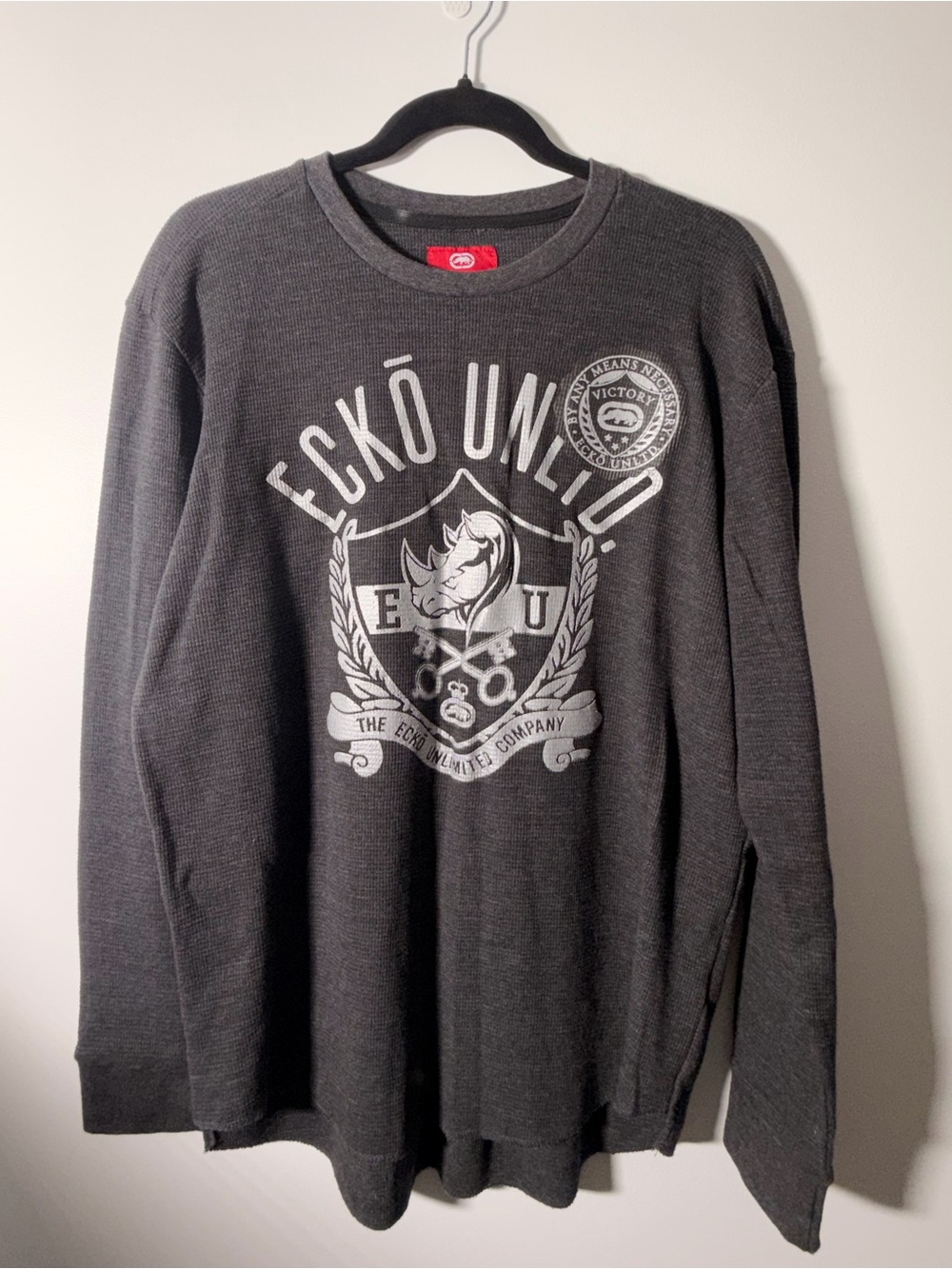Ecko Unlimited Dark Charcoal Long Sleeve Graphic Crewneck